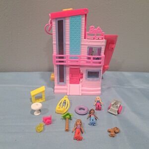 Barbie Polly Pocket Compact Playset Pink Dollhouse Slide Pool Micro Figures Acc